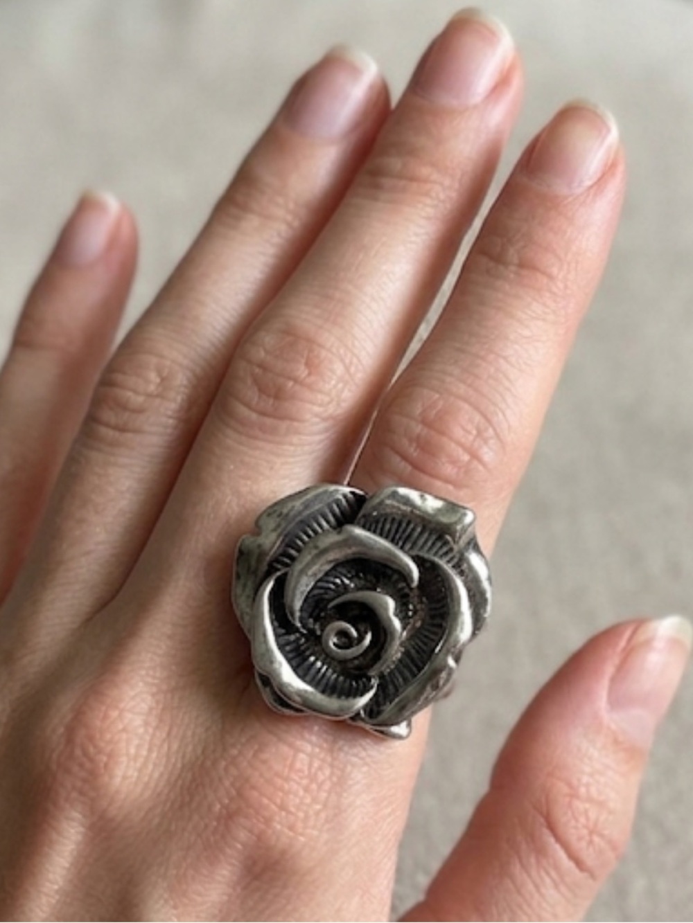 Silver-Tone Floral Rose Statement Ring